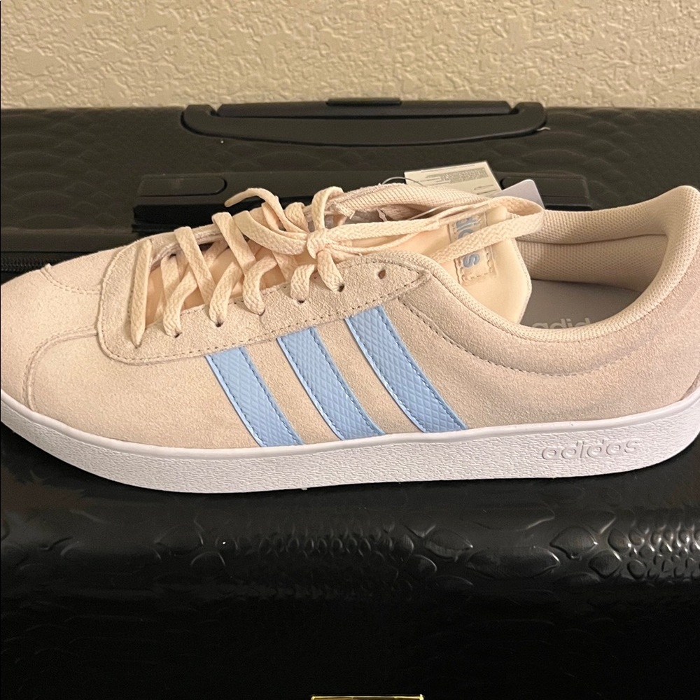 Adidas Light Tan and Sky Blue Sneakers